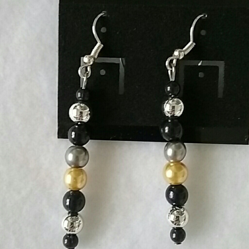 Black, silver, gray, and yellow hook earrings